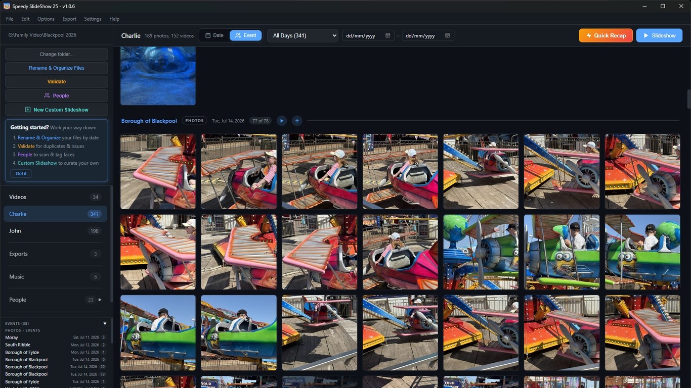 Speedy SlideShow organising a photo library