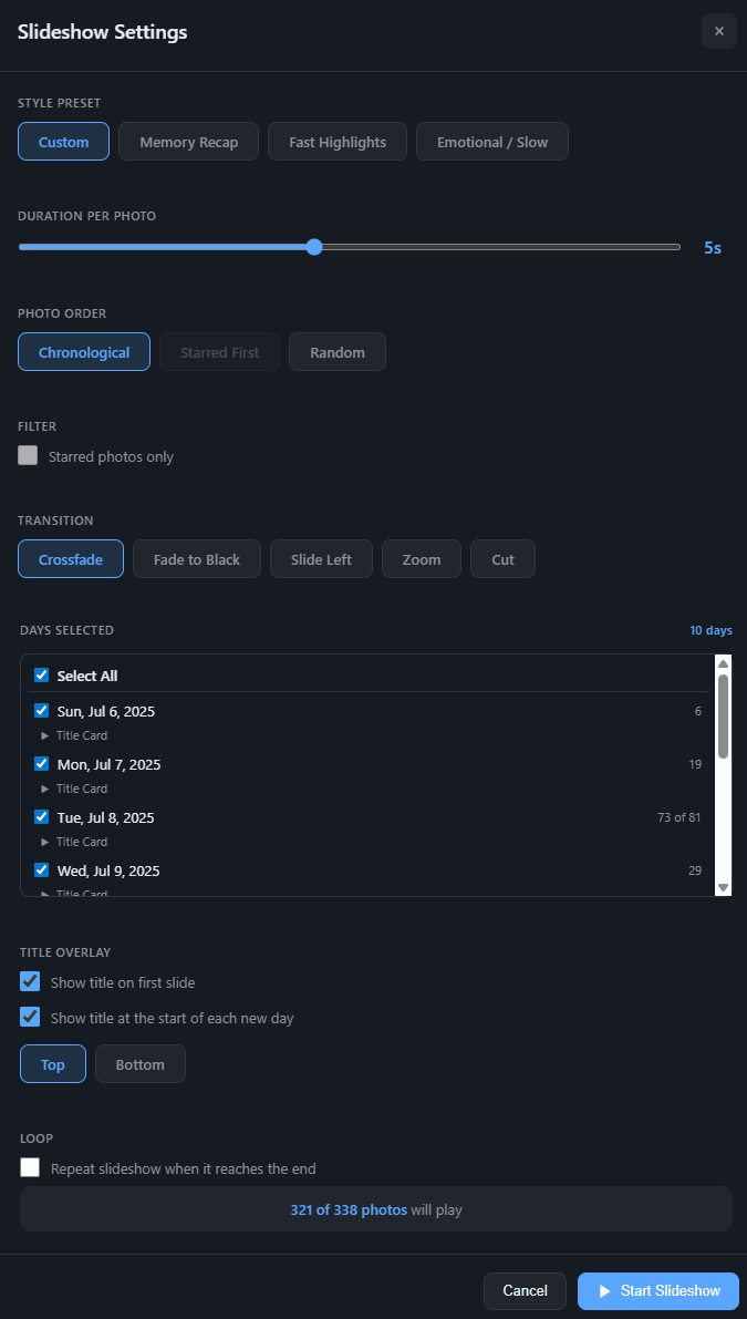 Slideshow Settings in Speedy SlideShow 25